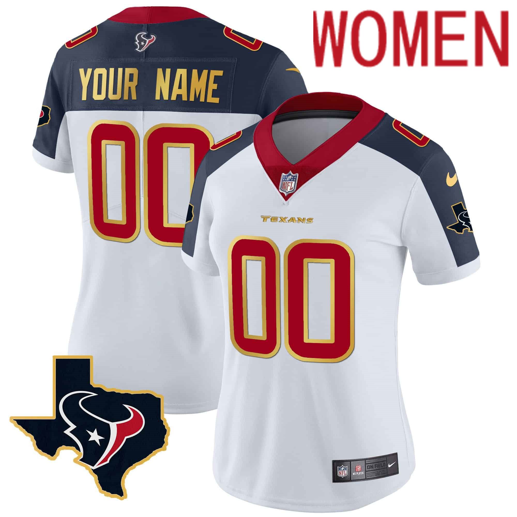 Women Houston Texans White Gold 2024 Nike Trim Vapor Custom NFL Jersey style 2